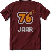 76 Jaar Feest T-Shirt | Goud - Zilver | Grappig Verjaardag Cadeau Shirt | Dames - Heren - Unisex | Tshirt Kleding Kado | - Burgundy - XL