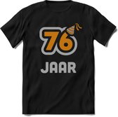 76 Jaar Feest T-Shirt | Goud - Zilver | Grappig Verjaardag Cadeau Shirt | Dames - Heren - Unisex | Tshirt Kleding Kado | - Zwart - M