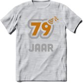 79 Jaar Feest T-Shirt | Goud - Zilver | Grappig Verjaardag Cadeau Shirt | Dames - Heren - Unisex | Tshirt Kleding Kado | - Licht Grijs - Gemaleerd - S