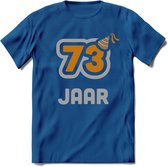 73 Jaar Feest T-Shirt | Goud - Zilver | Grappig Verjaardag Cadeau Shirt | Dames - Heren - Unisex | Tshirt Kleding Kado | - Donker Blauw - S