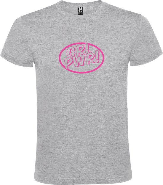 Grijs t-shirt met 'Girl Power / GRL PWR'  print Roze  size XL