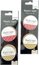 Washi Tape - Set met 4 rollen Masking Tape - 15mm x 2,5 mtr