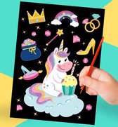 Tover papier - Tekeningen Kras papier - Regenboog Tekeningen Inkleuren - Met kraspen - Unicorn - Eenhoorn - 9 stuks