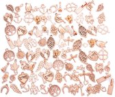 Setje van 100 verschillende armband bedels - 100 bedeltjes voor Armbanden - Rose goud