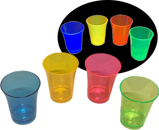 Tether slikken Ongewijzigd Neon Shotglaasjes - 20 stuks | Herbruikbare plastiek beker 40 ml | 4  kleuren | bol.com