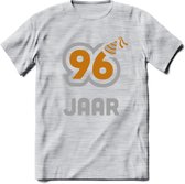 96 Jaar Feest T-Shirt | Goud - Zilver | Grappig Verjaardag Cadeau Shirt | Dames - Heren - Unisex | Tshirt Kleding Kado | - Licht Grijs - Gemaleerd - XXL