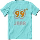 99 Jaar Feest T-Shirt | Goud - Zilver | Grappig Verjaardag Cadeau Shirt | Dames - Heren - Unisex | Tshirt Kleding Kado | - Licht Blauw - XL
