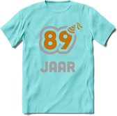 89 Jaar Feest T-Shirt | Goud - Zilver | Grappig Verjaardag Cadeau Shirt | Dames - Heren - Unisex | Tshirt Kleding Kado | - Licht Blauw - S