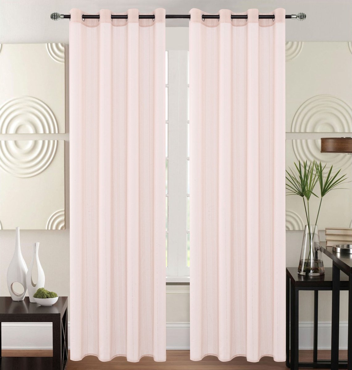 SB Line Kant en Klaar Vitrage Gordijn - Met Ringen - 140x260 cm - Beige Roze
