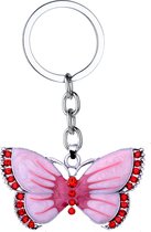 Bixorp - Porte-clés avec papillon rose - Joli pendentif clé en acier inoxydable / acier inoxydable avec papillon en rose