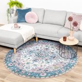 Rond vintage vloerkleed - Lily Oriental Blauw Roze Ø 120cm