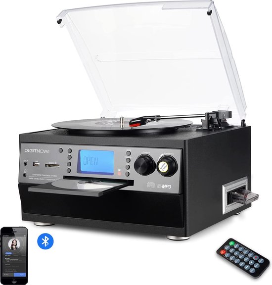 Platenspeler Vintage 3-speed Bluetooth vinyl draaitafel met stereoluidspreker, riemaangedreven koffer vinyl platenspeler, compatibele 18/20/30CM