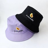Reversible bucket hat - vissershoedje - avocado - paars/zwart - zonnehoed - omkeerbaar