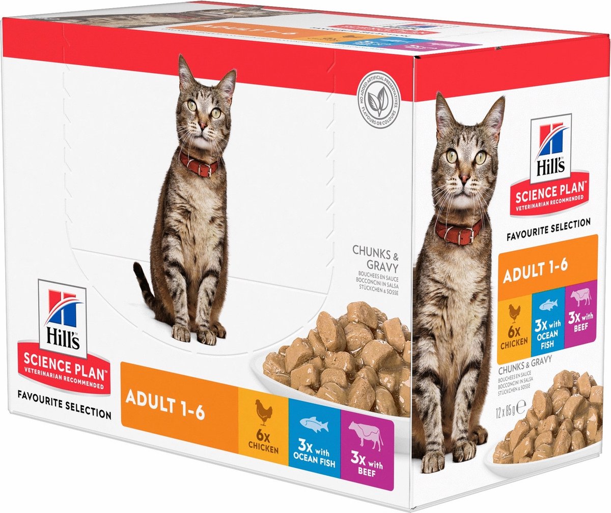 Hill's Science Plan Adult 1-6 Optimal Care Kattenvoer met Kip Bestel ook natvoer: 12 x 85 g Kip, Zeevis, Rund