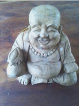 Top Trade Boeddha beeld 21 hout - lachende boeddha - handgesneden