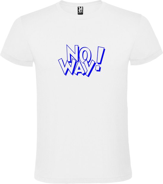 Wit t-shirt tekst met 'NO WAY'  print Blauw size L