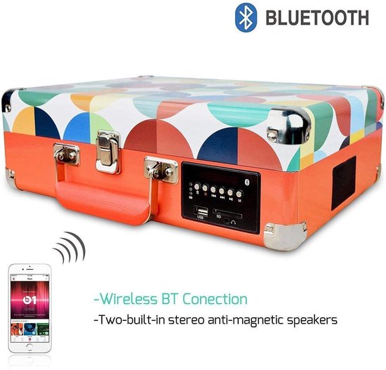 DIGITNOW! Bluetooth Vinyl/LP platenspeler met stijlvolle koffer-platenspeler, multifunctionele FM-radio, USB naar MP3-recorder/spele — afbeelding 4