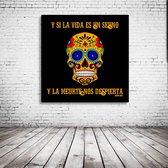 Mexican Skull Art Poster in lijst - 90 x 90 cm en 2 cm dik - Fotopapier Mat 180 gr Framed - Popart Wanddecoratie inclusief lijst