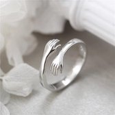 Knuffelring - valentijn cadeautje voor haar- Hug Ring – Ring Handen Knuffel - Verstelbaar - Zilverkleur - Valentijn cadeau – Valentijnsdag -Cadeau moederdag – Cadeau Dochter – Cade