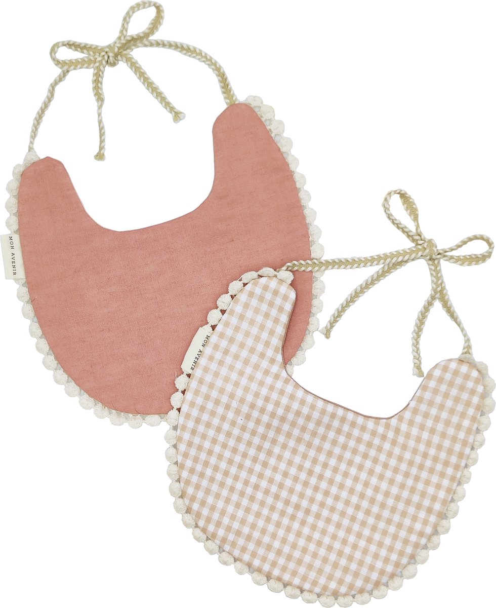 Goedkoopste Mon Avenir - Baby Slabbetjes - Roze - Geruit - Meisje - set van 2 Boho Slabbetje