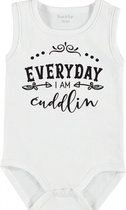 Baby Rompertje met tekst 'Everyday i'm cuddling' | mouwloos l | wit zwart | maat 50/56 | cadeau | Kraamcadeau | Kraamkado