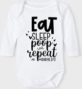 Baby Rompertje met tekst 'Eat, sleep, poop, repeat' |Lange mouw l | wit zwart | maat 50/56 | cadeau | Kraamcadeau | Kraamkado