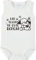 Baby Rompertje met tekst 'Eat, sleep, be cute, repeat' | mouwloos l | wit zwart | maat 62/68 | cadeau | Kraamcadeau | Kraamkado