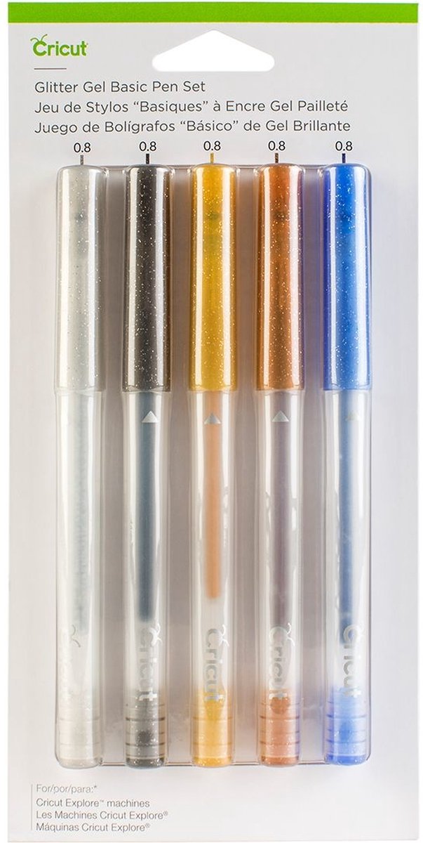 CRICUT Explore Maker Glitter Gel Pen Set 5-pack (Black Gold Silver Brown and Blue)
