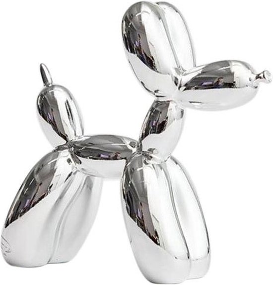 Ballon Hond Beeldje - Zilver - 17x17x7 CM - Balloon dog - Kunst - Decoratie - Dieren - Beeld - Hond - home Design
