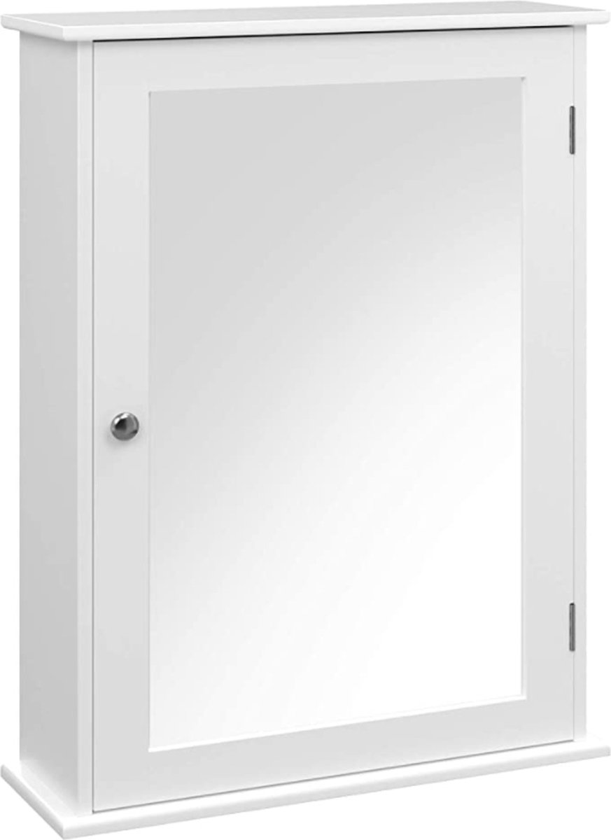 VASAGLE Spiegelkast voor badkamer, wandkast, badkamerkast met in hoogte verstelbare plankvlakken, hangkast, badkamer, 41 x 14 x 60 cm, wit LHC001