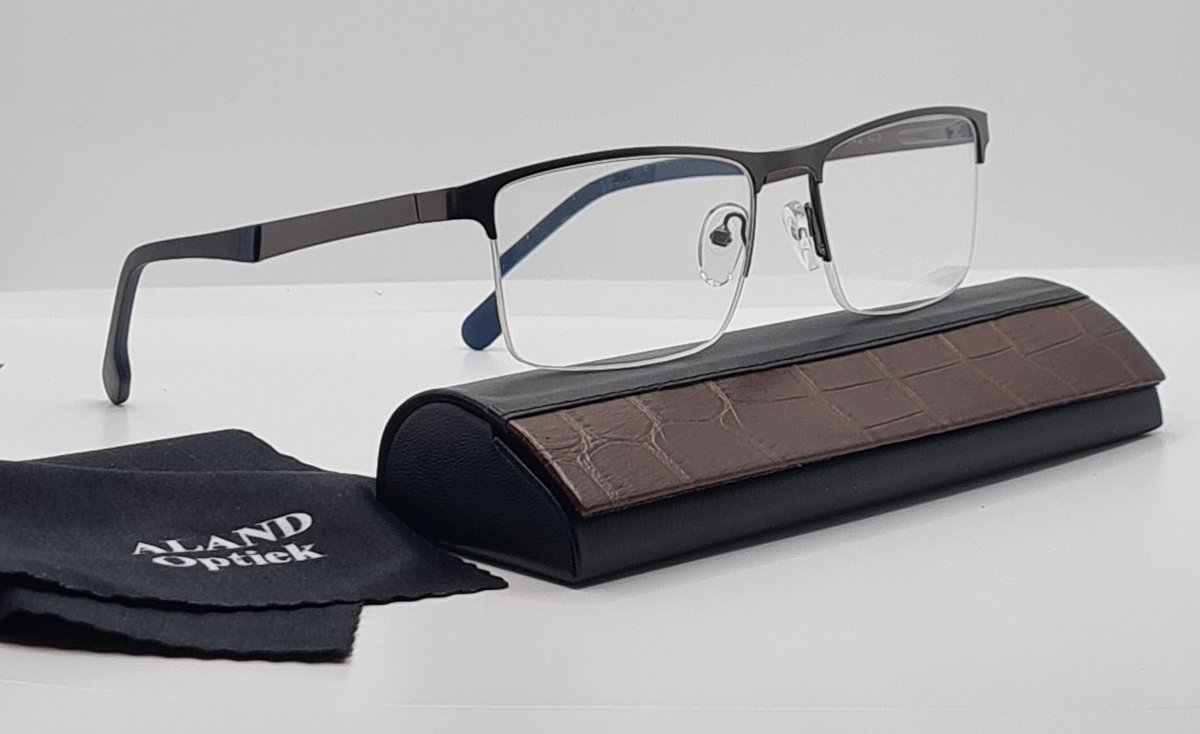 Unisex bril +2.0 / Leesbril op sterkte +2,0 / grijs / FM 8902 C3 / Leuke trendy unisex halfbril van metalen frame met stijlvolle brillenkoker en microvezeldoekje / metalen veerscharnier / lunette de lecture +2,0 / Aland optiek