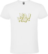 Wit t-shirt tekst met 'NO WAY'  print Goud size L