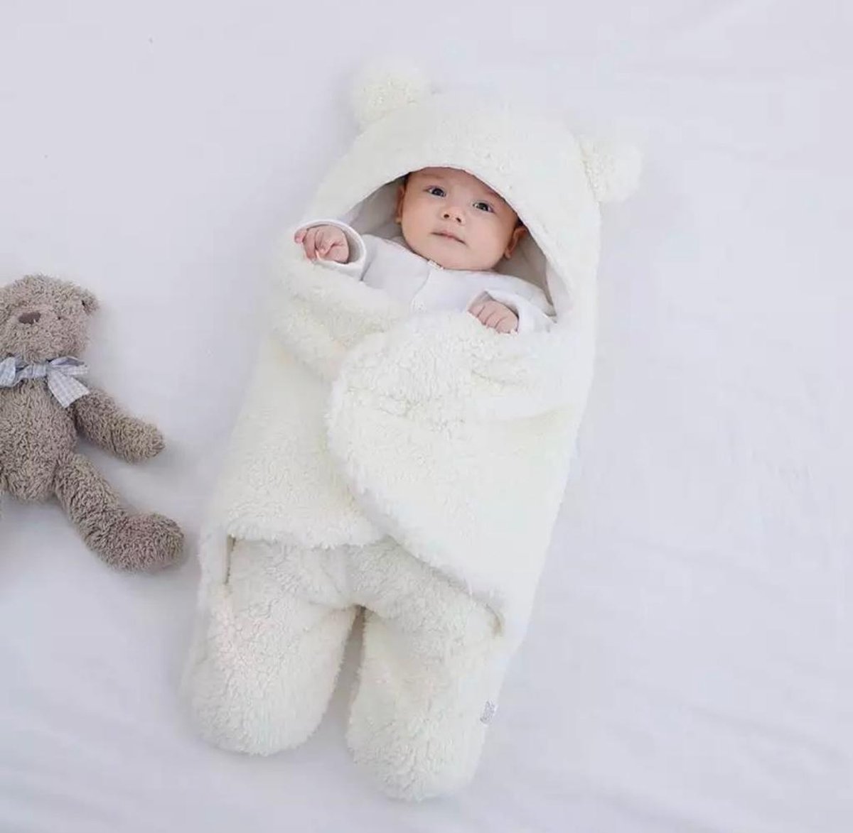 S.A.C. - Baby inbakerdoek - 0-6 maanden - Teddy - beer - Teddybeer - Wit S.A.C. - Baby inbakerdoek - 0-6 maanden - Teddy - beer - Teddybeer - Wit