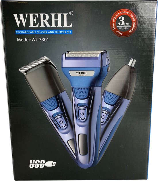 Set Scheerapparaat en Tondeuse Mannen - Neus, Haar en Baardtrimmer -Professionele trimmer - Oplaadbaar - Blauw