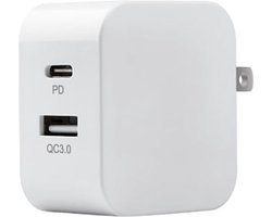 DUO Snellader Reisstekker USB en USBC 20W USA - Reisstekker voor Amerika - USB en USB-C stekker voor VS - Reisstekker Mexico - Reisstekker Canada - Reisstekker Curaçao - Reisstekker Aruba - Reisstekker Bonaire - 1 stuk - Wit