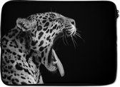 Laptophoes 14 inch - Jaguar - Dier - Zwart - Wit - Laptop sleeve - Binnenmaat 34x23,5 cm - Zwarte achterkant