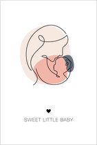 Poster - lijntekening - moeder met baby – babykamer -  wanddecoratie - line art- 20x30 cm