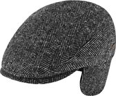 Gevoerde wollen winter flatcap in visgraat motief met oorflappen kleur antraciet maat 58 59 centimeter