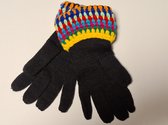 Dames Winter Set - Zwart Met Gekleurd Rand - Handschoenen - Muts - Sjaal - Warm Aankleden - Koud Weer - Acryl Wol
