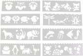Bullet Journal Flexibele Plastic Stencils - 8 stuks - Templates - Dieren - Insecten - Vogels - Zoogdieren - Wolf - Muis - Schildpad - Panda - Paard - Konijn - Sjablonen - 5,5 x 18,3cm - Handlettering toolkit - Knutselen - Decoratie - Accessoires