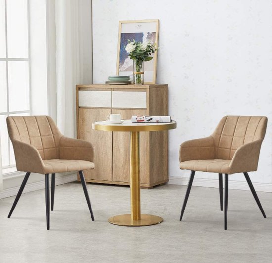 furnibemma- Set de 2 chaises de cuisine en similicuir beige rembourrées  chaises de... | bol.com