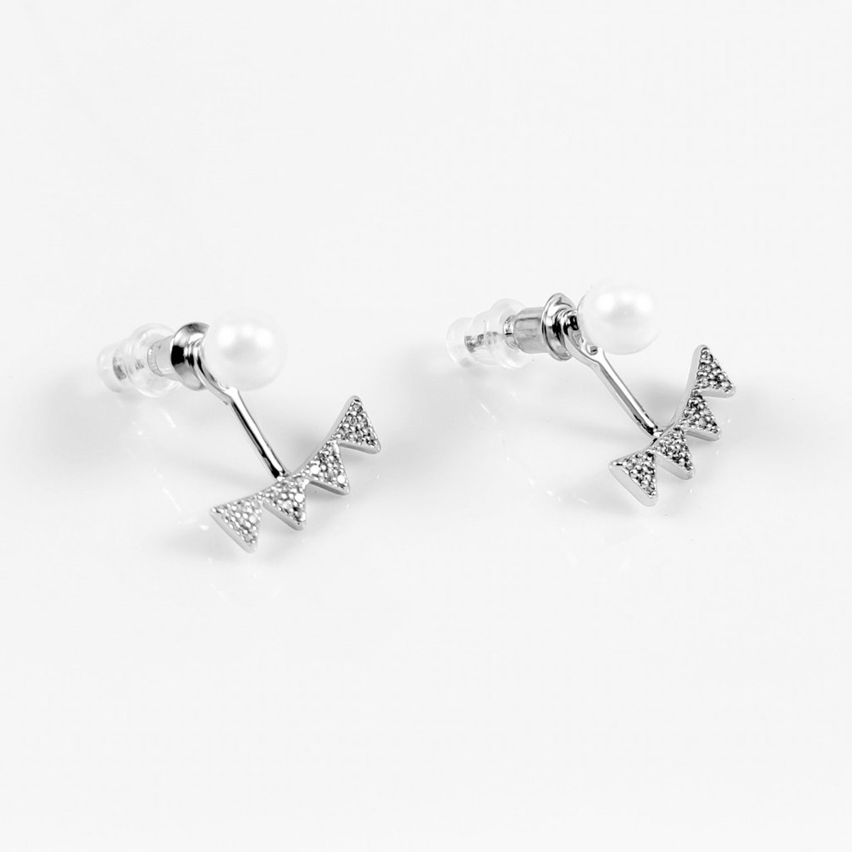 Dottilove Oorbellen - RVS- Plated - Parel Oorknopjes met Hanger Dames