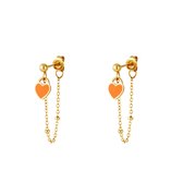 Earrings heart chain - orange - oranje - goud - stainless steel - rvs - kettinkje - oorbellen - Yehwang