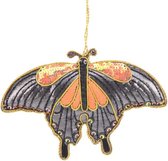 Vlinder ornament oranje/grijs 15x1,8x10,5cm