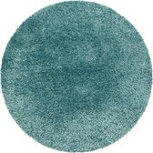 Rond Hoogpolig tapijt met fijne haartjes in de kleur aqua blauw