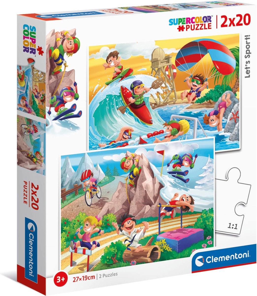 Clementoni - Let's Sport! - Kinderpuzzel - 27 x 19 cm - 2 Puzzels - 20 Stukjes - Vanaf 3 jaar