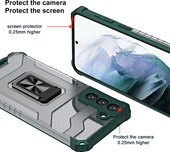 Coque Samsung S21 Plus transparente robuste Vert - Coque Samsung Galaxy S21 Plus Military Grade avec coque d'absorption des chocs magnétique automatique