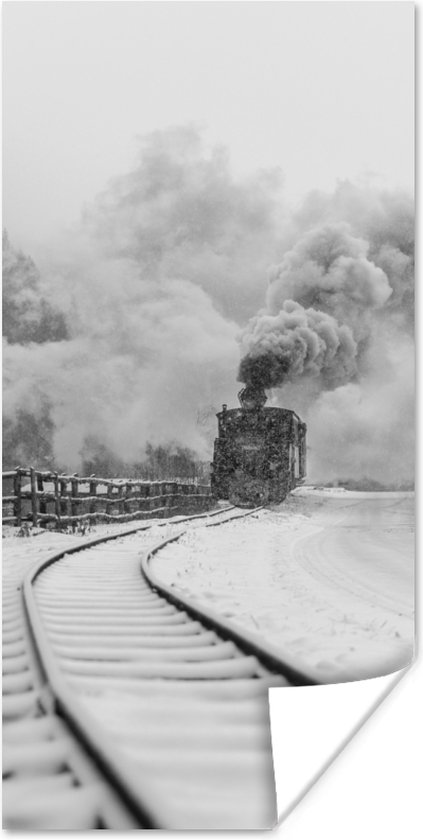 Affiche Train Vintage dans la neige en noir et blanc - 60x120 cm
