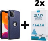 Backcase Lederen Hoesje iPhone 11 Pro Max Blauw - 2x Gratis Screen Protector - Telefoonhoesje - Smartphonehoesje