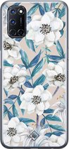 Oppo A52 hoesje siliconen - Bloemen / Floral blauw | Oppo A52 case | TPU backcover transparant